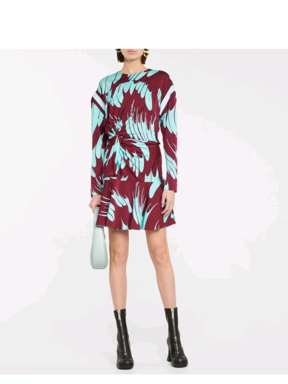 Stella McCartney Burgundy and Aqua Twist-Detail Mini Dress Size 10 New